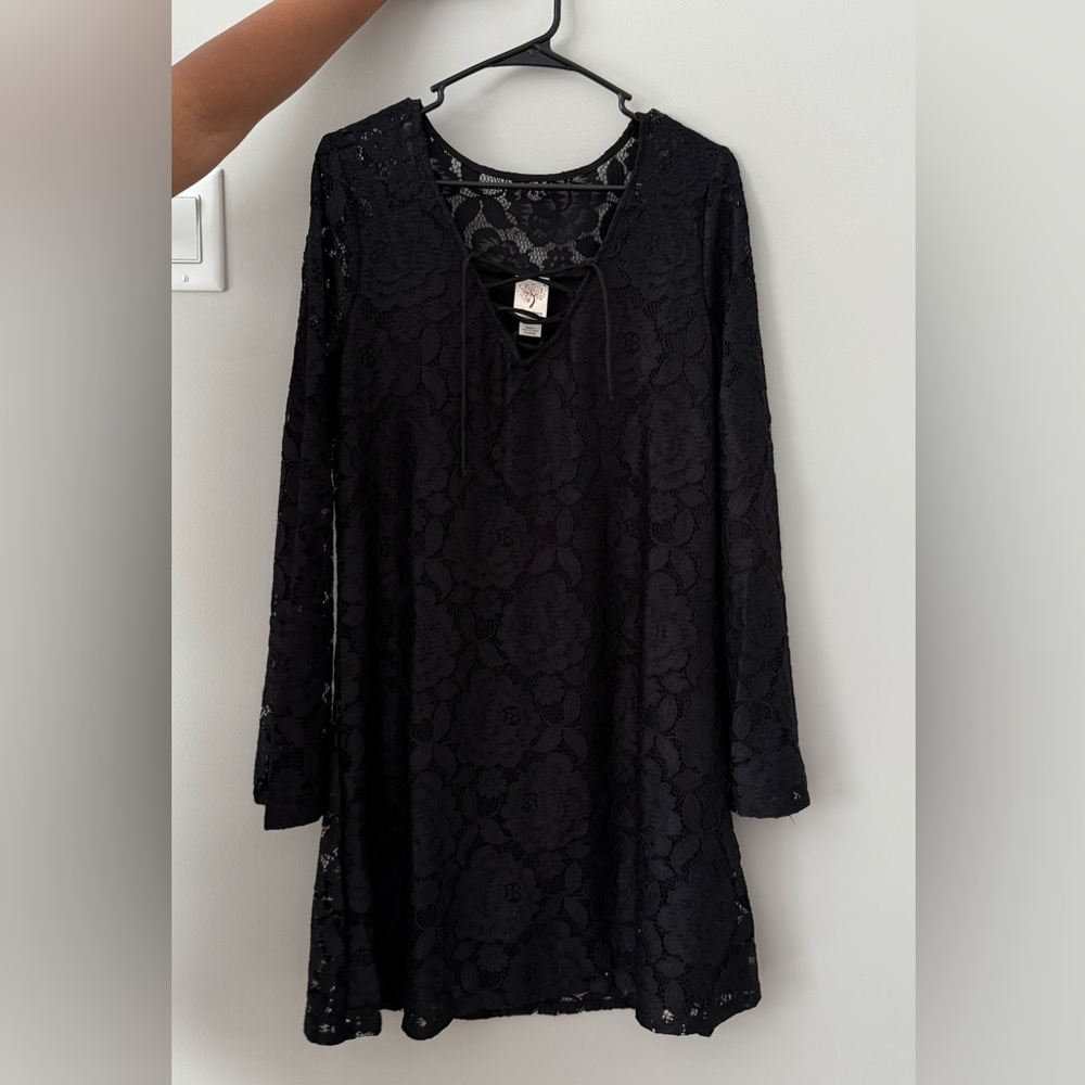 Self Esteem Black Long Sleeve Scoop Neck Sundress